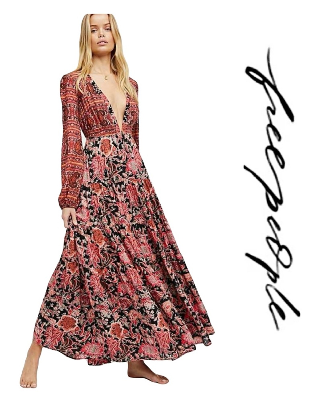 🍎 Free People Dove Maxi Dress Floral Sz: M Peasant Tapestry 🍎